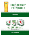 Expired: Free Pint of Heineken Light – Sign up and get your complimentary pint voucher and 2 euro off voucher