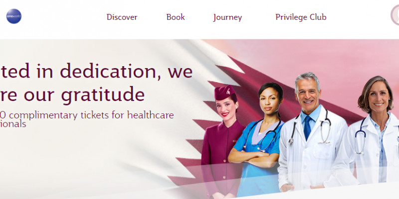 100,000 Complimentary Economy Class Return Tickets for Health Care Professionals by Qatar Airways.